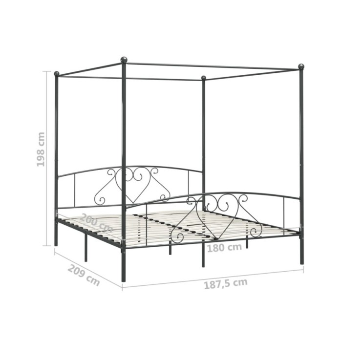 Cadre de lit à baldaquin Gris Métal 180 x 200 cm 
