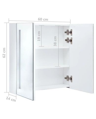 Armoire de salle de bain à miroir LED 60x14x62 cm