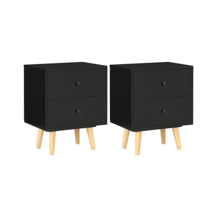 Tables de chevet 2 pcs Noir 40 x 30 x 50 cm Pin massif