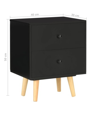 Tables de chevet 2 pcs Noir 40 x 30 x 50 cm Pin massif