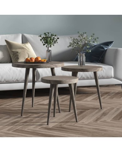Ensemble de tables d'appoint 3 pcs Gris MDF et fer
