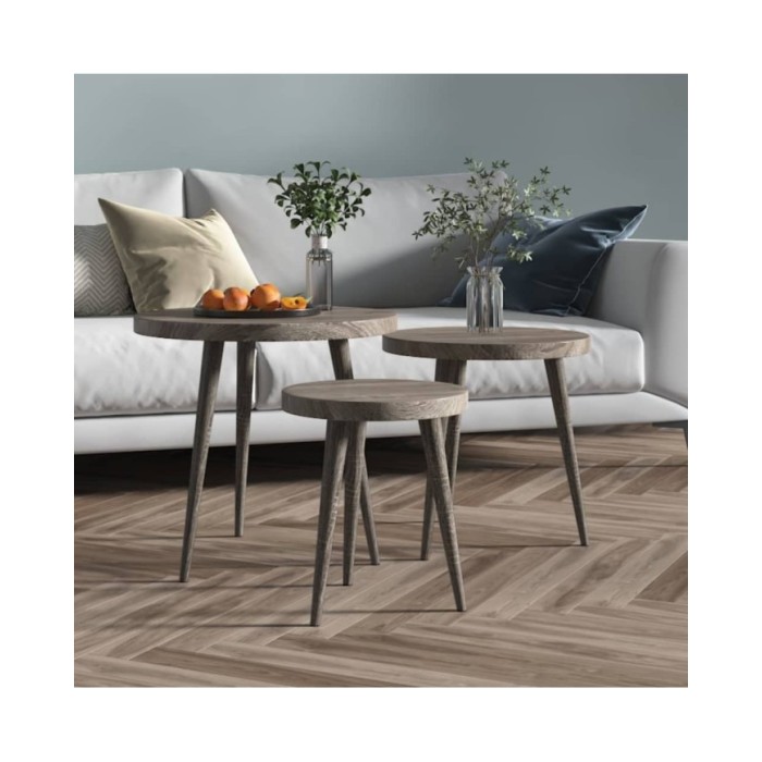 Ensemble de tables d'appoint 3 pcs Gris MDF et fer