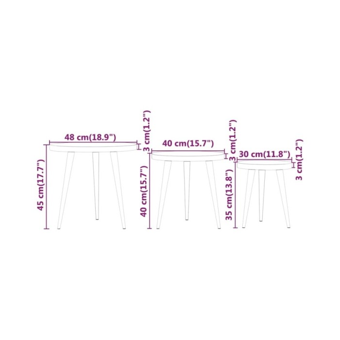 Ensemble de tables d'appoint 3 pcs Gris MDF et fer