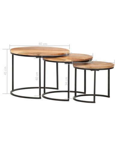 Tables gigognes 3 pcs Bois d'acacia massif