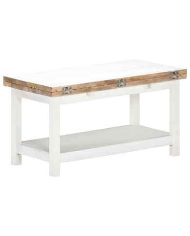 Table basse extensible Blanc 90x(45-90)x45 cm Bois de manguier