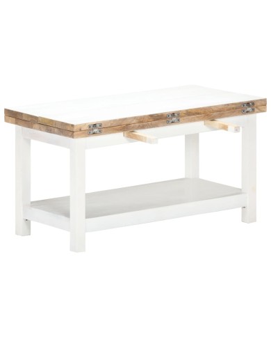 Table basse extensible Blanc 90x(45-90)x45 cm Bois de manguier
