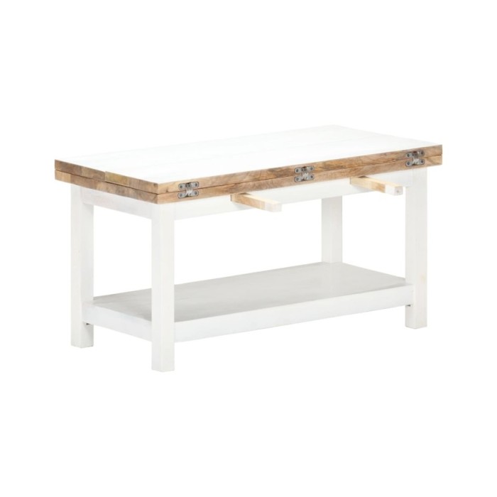 Table basse extensible Blanc 90x(45-90)x45 cm Bois de manguier