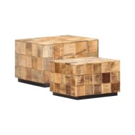 Tables basses 2 pcs avec design de blocs Bois de manguier brut