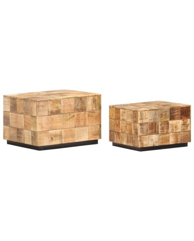 Tables basses 2 pcs avec design de blocs Bois de manguier brut