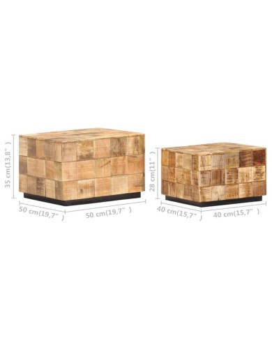 Tables basses 2 pcs avec design de blocs Bois de manguier brut