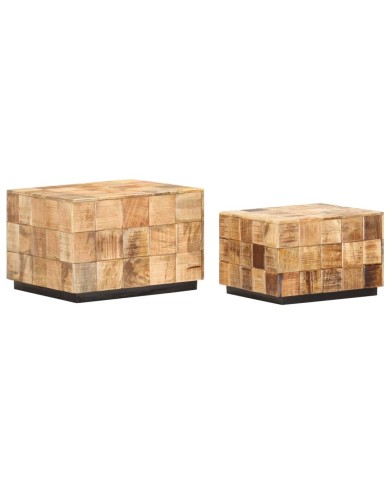 Tables basses 2 pcs avec design de blocs Bois de manguier brut