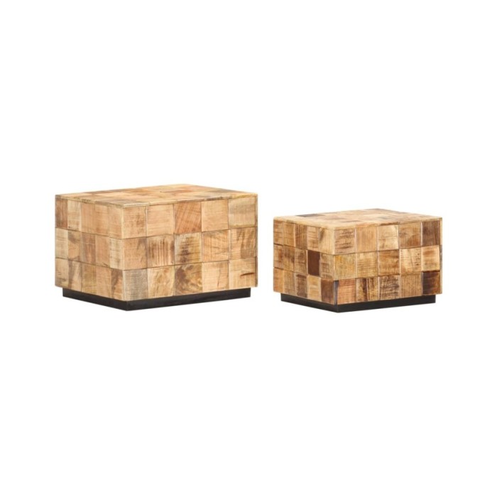 Tables basses 2 pcs avec design de blocs Bois de manguier brut