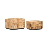 Tables basses 2 pcs avec design de blocs Bois de manguier brut