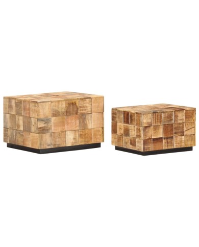 Tables basses 2 pcs avec design de blocs Bois de manguier brut