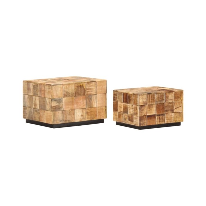 Tables basses 2 pcs avec design de blocs Bois de manguier brut