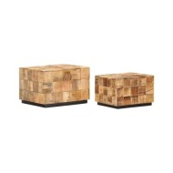 Tables basses 2 pcs avec design de blocs Bois de manguier brut