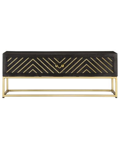 Table basse Noir et doré 90x50x35 cm Bois solide de manguier
