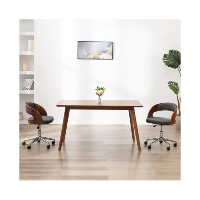 Chaise pivotante de salle à manger Gris Bois courbé et tissu