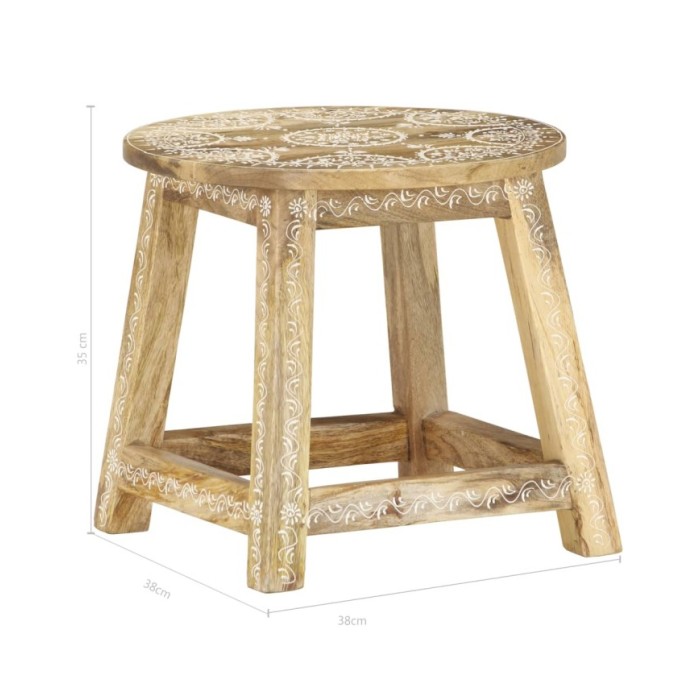 Tabouret peint à la main 38x38x35 cm Bois de manguier solide