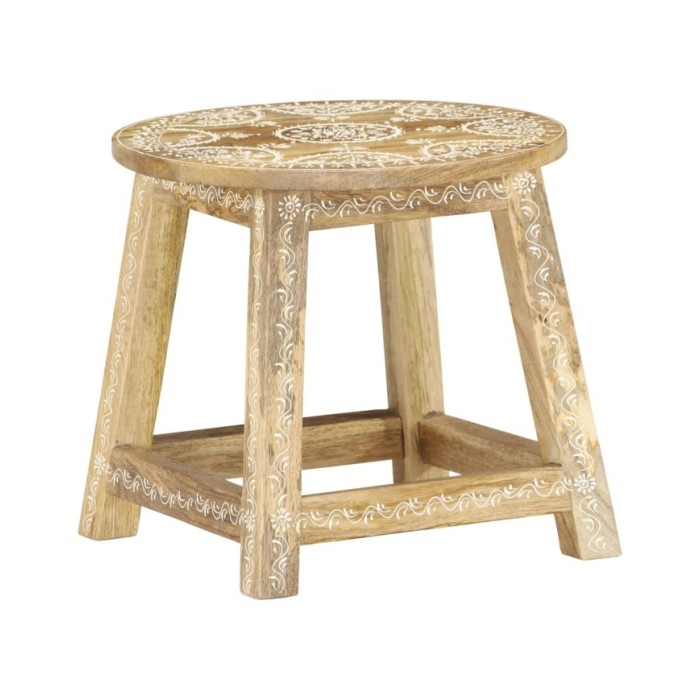 Tabouret peint à la main 38x38x35 cm Bois de manguier solide