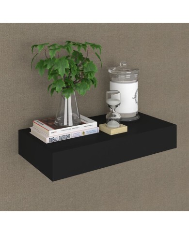 Étagère murale flottante avec tiroir Noir 48x25x8 cm