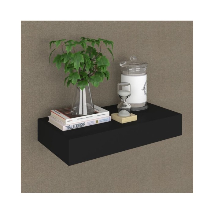 Étagère murale flottante avec tiroir Noir 48x25x8 cm