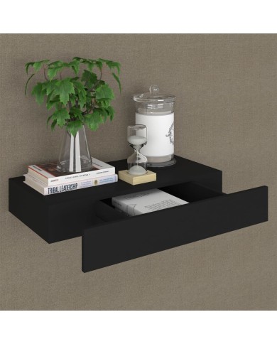Étagère murale flottante avec tiroir Noir 48x25x8 cm
