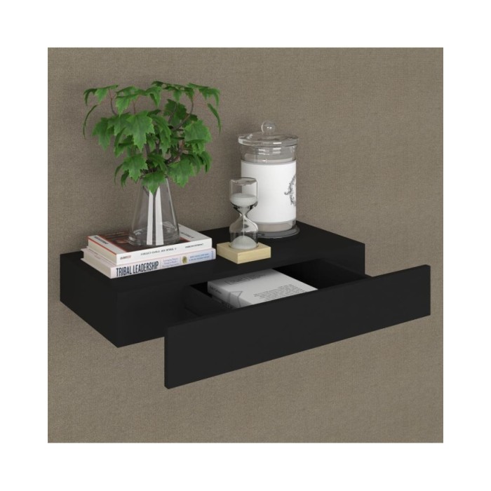 Étagère murale flottante avec tiroir Noir 48x25x8 cm