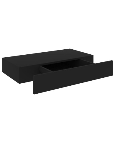 Étagère murale flottante avec tiroir Noir 48x25x8 cm