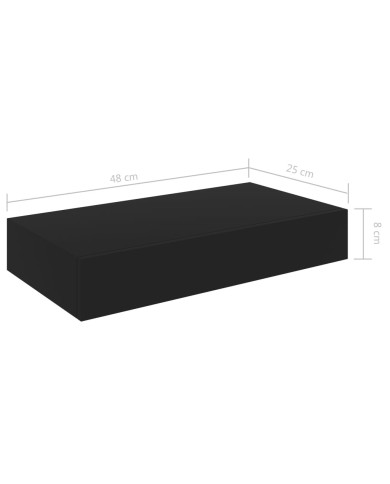 Étagère murale flottante avec tiroir Noir 48x25x8 cm