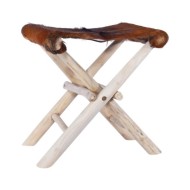 Tabouret pliable Cuir véritable et bois de teck massif