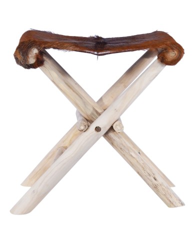 Tabouret pliable Cuir véritable et bois de teck massif