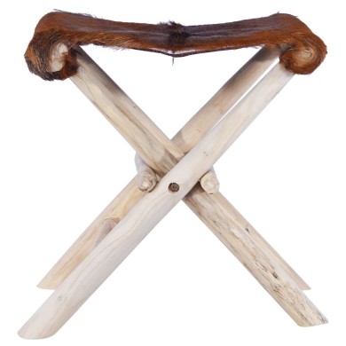 Tabouret pliable Cuir véritable et bois de teck massif