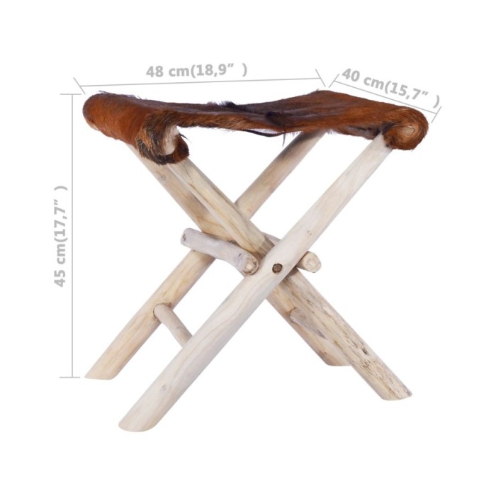 Tabouret pliable Cuir véritable et bois de teck massif