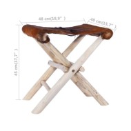 Tabouret pliable Cuir véritable et bois de teck massif