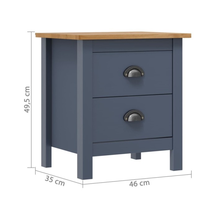 Table de chevet Hill Range Gris 46x35x49,5cm Bois de pin solide