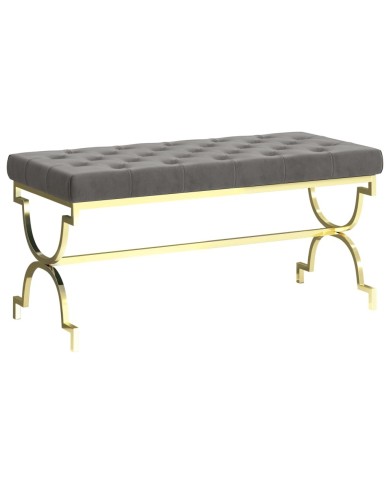 Banc 99 cm Gris Velours et acier inoxydable