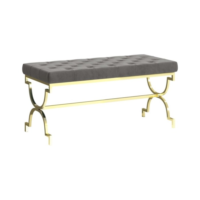 Banc 99 cm Gris Velours et acier inoxydable