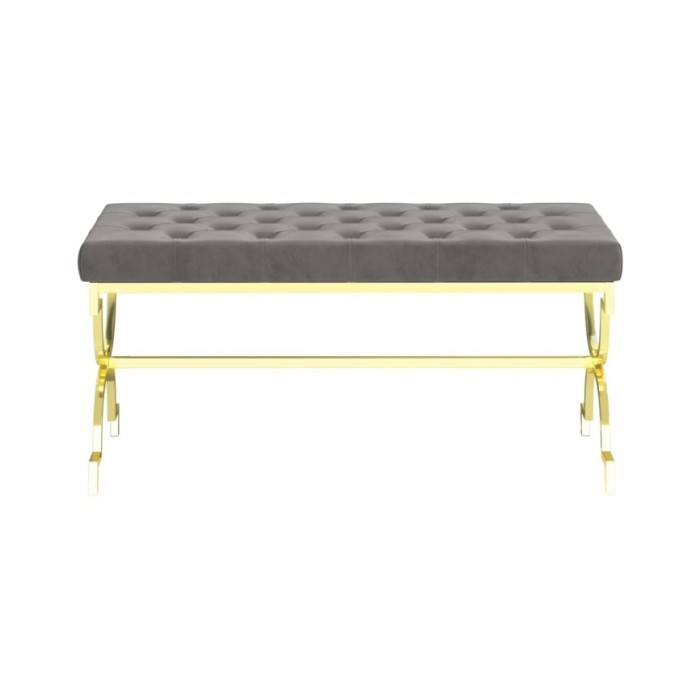 Banc 99 cm Gris Velours et acier inoxydable