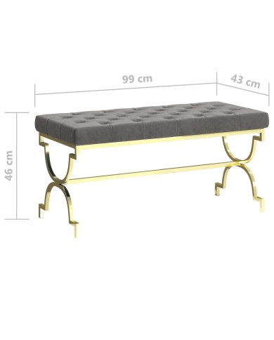 Banc 99 cm Gris Velours et acier inoxydable