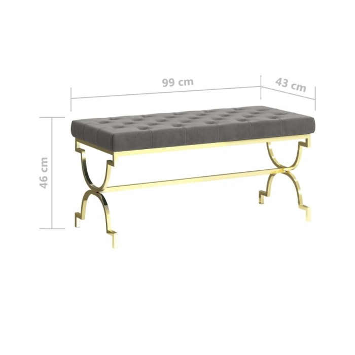 Banc 99 cm Gris Velours et acier inoxydable