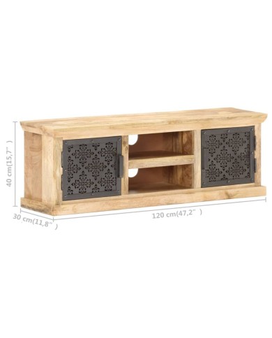 Meuble TV avec portes en acier 120x30x40 cm Bois de manguier