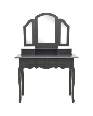 Ensemble de coiffeuse avec tabouret Gris 100x40x146cm Paulownia