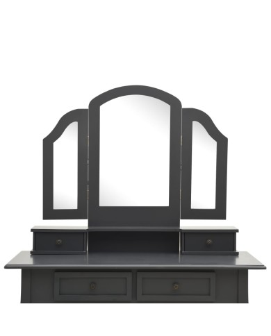 Ensemble de coiffeuse avec tabouret Gris 100x40x146cm Paulownia