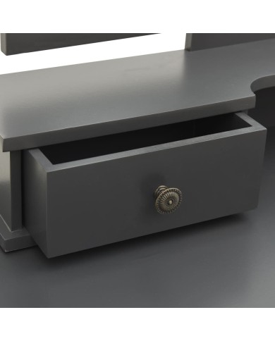 Ensemble de coiffeuse avec tabouret Gris 100x40x146cm Paulownia