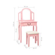 Coiffeuse et tabouret Rose 65x36x128 cm Bois de paulownia MDF