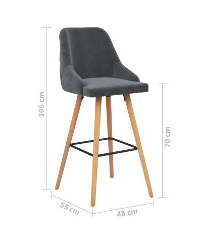 Chaises de bar 2 pcs Gris foncé Velours