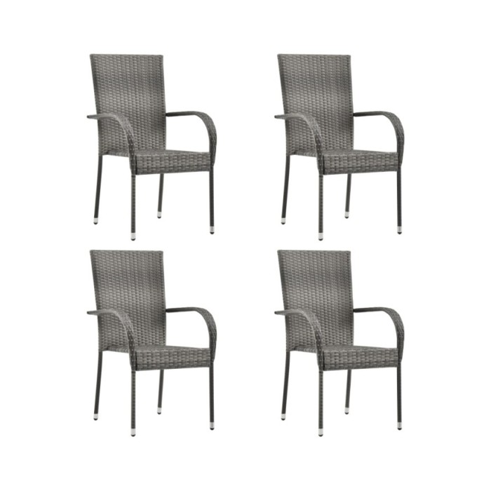 Chaises empilables d'extérieur 4 pcs Gris Résine tressée