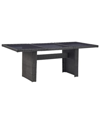 Table à dîner Noir 200x100x74 cm Verre et résine tressée