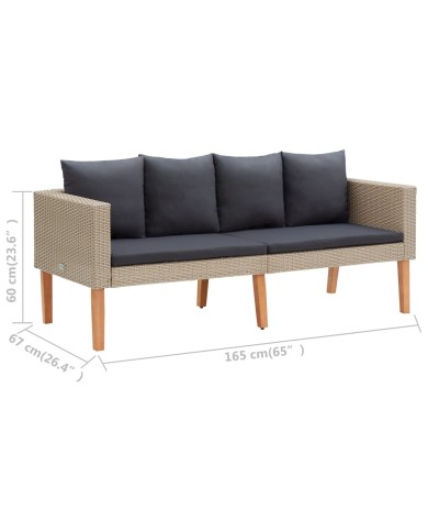 Canapé de jardin à 2 places avec coussins Résine tressée Beige